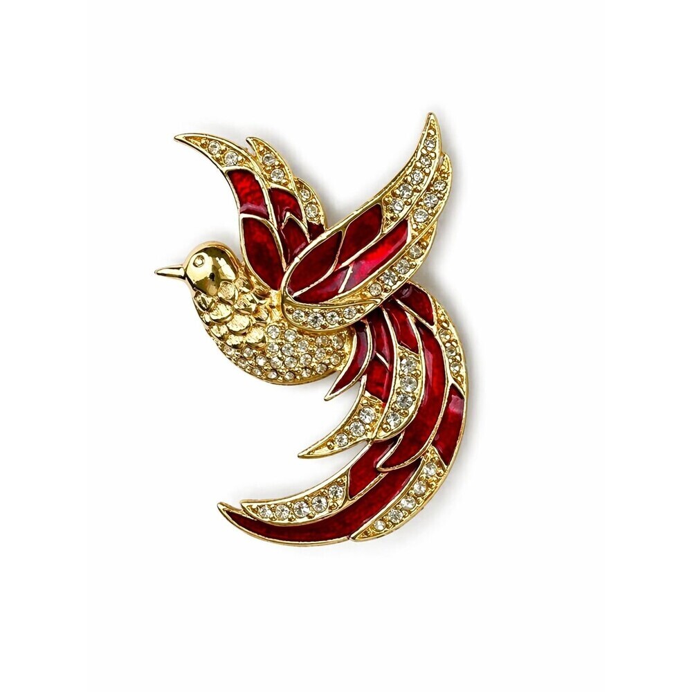 Vintage Giorgio Jeweled Bird Brooch Pin Red Gold